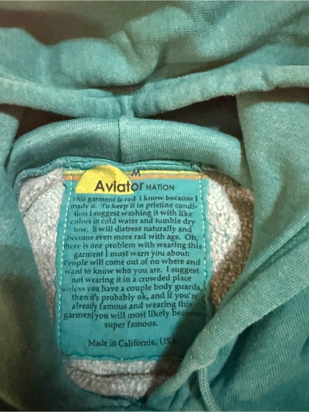Teal Blue Aviator Nation Bolt Stitch Hoodie - Picture 4 of 7